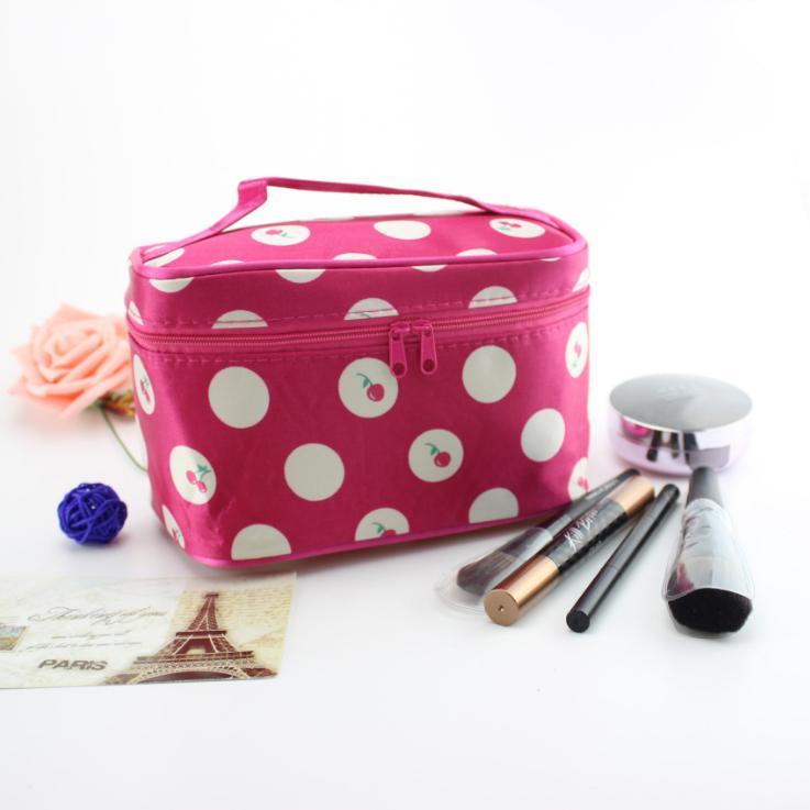 Round Dot Large Cosmetic Bag Travel Makeup Organizer Case With Mirror